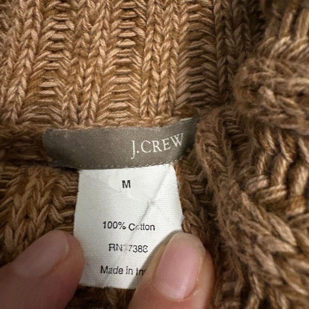 J.Crew Chunky Ribbed Turtleneck Sweater Camel Brown Cotton M Cozy Fall Preppy - Picture 3 of 7